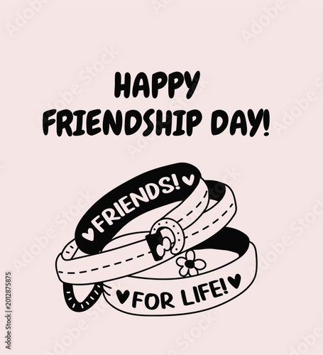 Friendship bracelets illustration with text on a pink background, high-quality