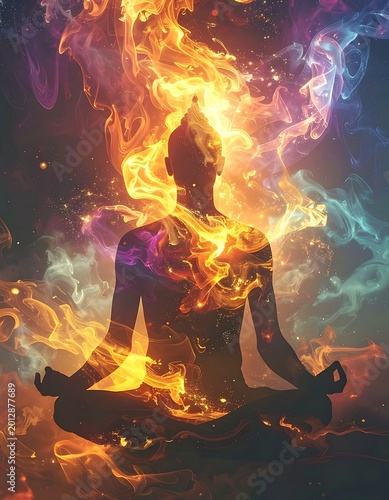Meditation spiritual fire energy concept.