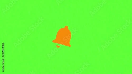 Vibrant orange notification bell icon displayed on a bright green screen background, ideal for digital interface alerts, app prompts, and communication signals