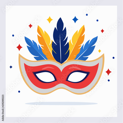 Carnival Mask with Feathers and Confetti