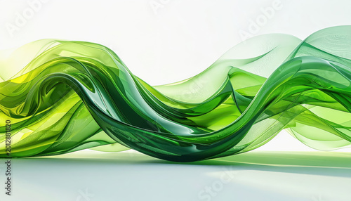 Abstract flowing green translucent waves, representing organic forms and fluid motion