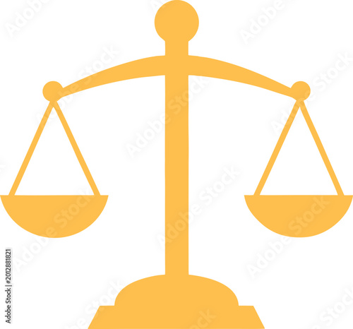 Golden scale of justice symbol, representing law and balance, against transparent background.