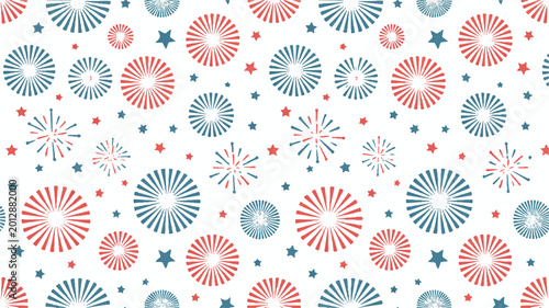 red blue stars and fireworks pattern on white background