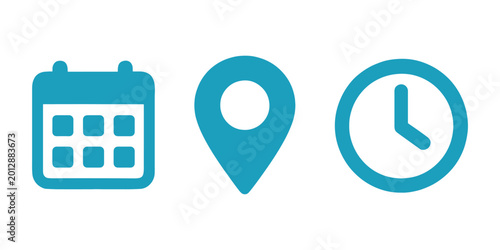 Minimalist Calendar Location Pin and Clock Icons for Schedule and Event Design. invitation and business card PNG. for overlay banners. poster.