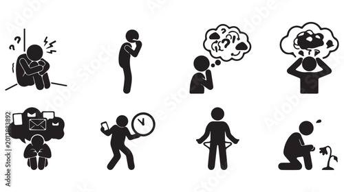 Tablou pe pânză Stress and Anxiety Doodle Icons Collection