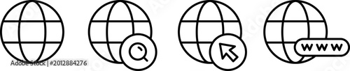Globe and internet outline icon set isolated on white background