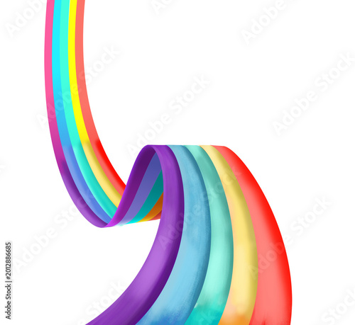 Rainbow Ribbon: A vibrant, watercolor-style illustration of a rainbow ribbon gracefully curving, its colors blending into a mesmerizing display.
