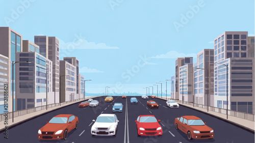 Quadro su tela Cars on a city street road.