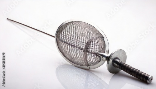 Photography Fencing foil with mask on white background, sport equipment.