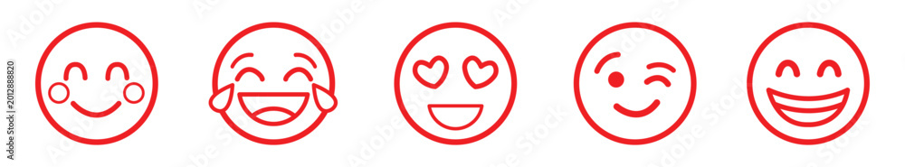 Φωτογραφία Collection of red line emoji faces with different happy expressions