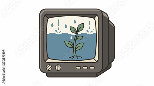 Plant Growing Inside an Old Television Screen Concept