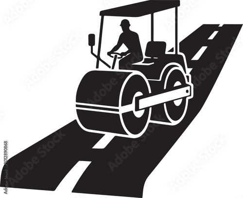 Photos Road roller compactor working on highway construction site silhouette vector ill