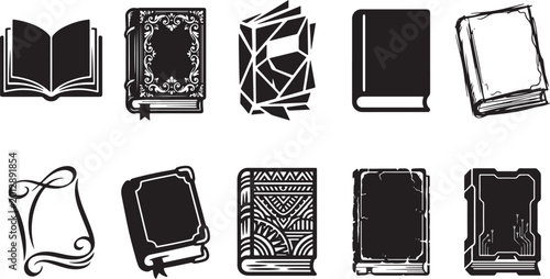 Tableau sur toile Professional Collection of Diverse Book Silhouette Icons Including Vintage Leath