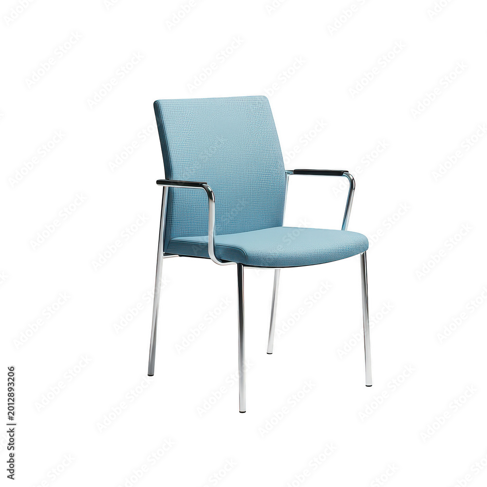 Obraz premium Light blue fabric office chair with chrome metal legs on a white background isolated