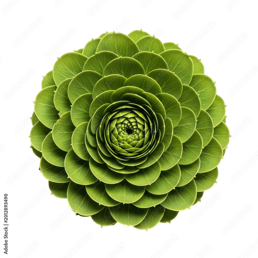 Obraz premium A symmetrical green succulent plant with layered petals on black background