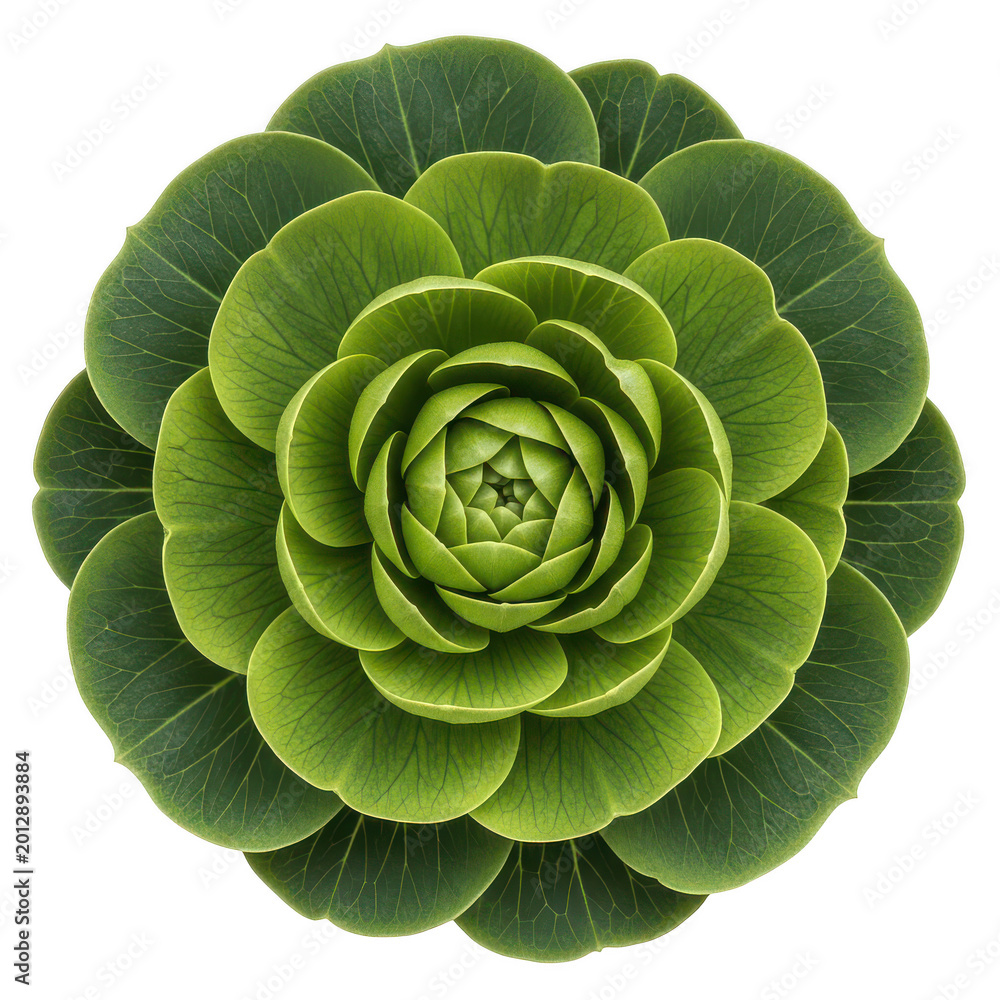 Obraz premium A symmetrical green succulent plant with layered petals on black background