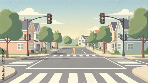 Quadro su tela Traffic Lights on Urban Road Intersection.