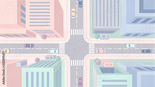 Foto City Street with Modern Buildings.