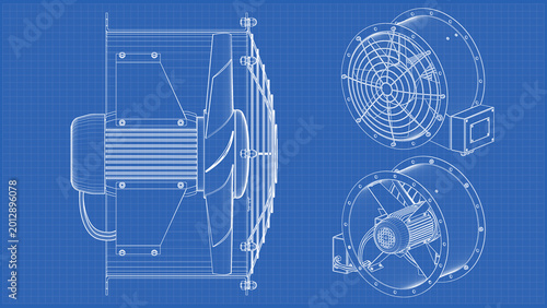 Fotografie Industrial Fan - technical drawing blueprint