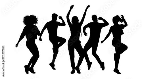 Fotografie Silhouette group of people dancing together joyfully isolated on transparent bac