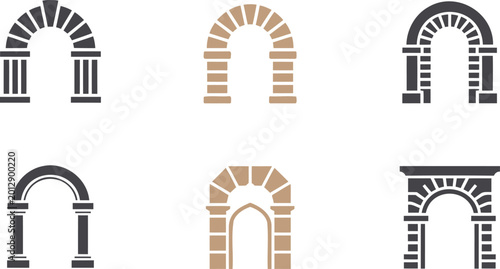 Obraz na płótnie Set of various architectural archways and columns in gray and beige colors  diff