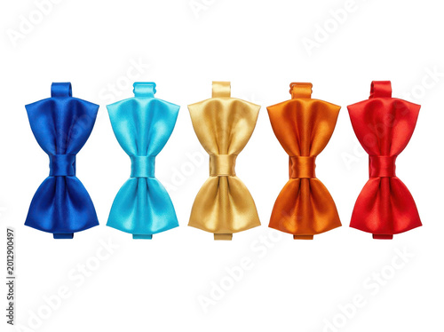 Collection of Colorful Satin Bow Ties in Blue Cyan and Pastel Shades Isolated on Transparent Background
