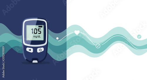 Blood Glucose Measurement With Wave Background Showing Healthy Levels and Overall Wellness