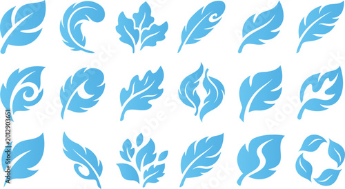 Foto Collection of blue feather icons representing nature lightness grace and beauty