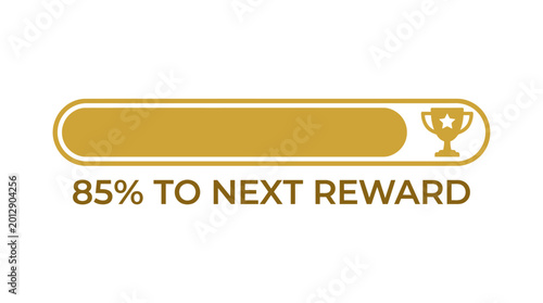 A digital graphic shows a gold trophy icon and a progress bar filled 85% with a reward message.
