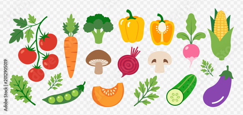 Tableau sur toile Vegetable Clipart Set with Fresh Produce and Garden Vegetables Vector