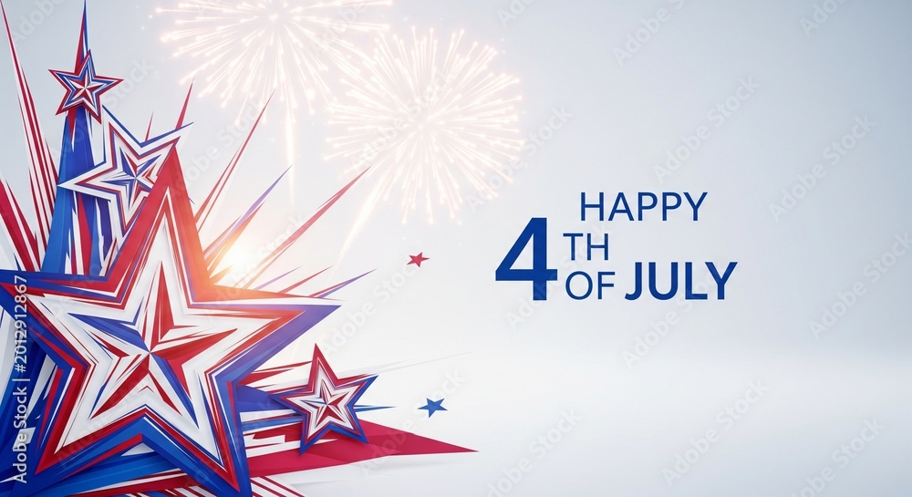 Fototapeta premium Patriotic Red White Blue Stars and Fireworks Display Celebrating Independence Day Holiday with