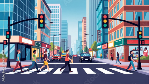 фотографія People Crossing City Street Intersection.