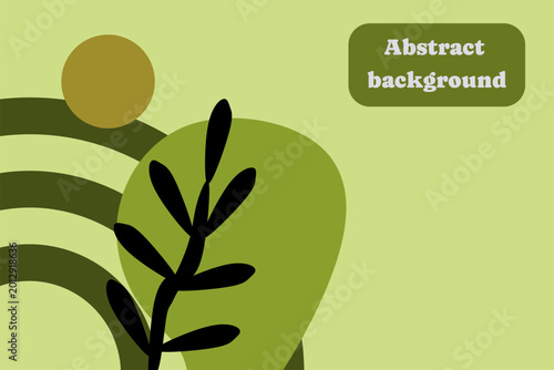 Minimalist Organic Abstract Background with Green Botanical Leaf and Geometric Shapes