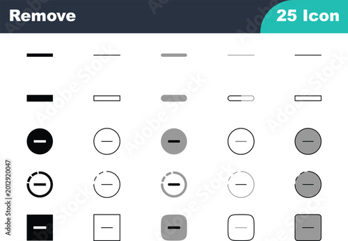 Foto Remove and Minus Icons in Black Filled Outline and Gray Multiple Styles