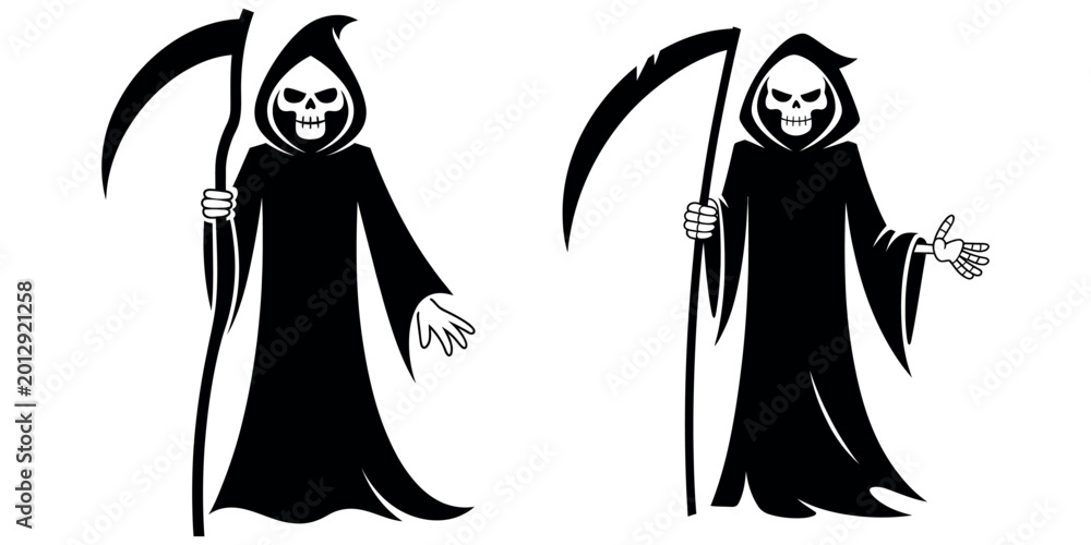 Fotografie Grim Reaper with scythe, a symbol of death and the end of life, in black and white