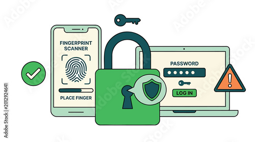 Cybersecurity icons, login security symbols, password protection graphics, digital safety vector set