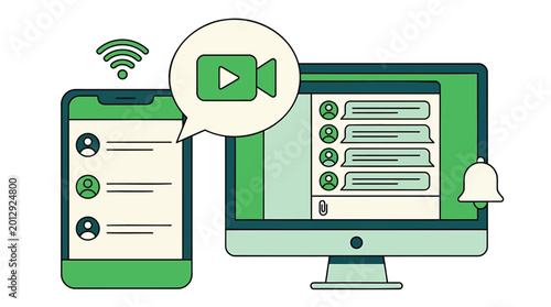 Vector remote meeting, online conference icons, video call symbols, communication technology