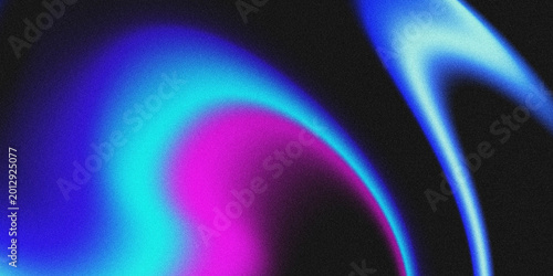Obraz na plátně Abstract grainy gradient background with neon blue, cyan, and purple light waves on black