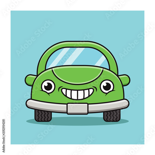 Happy Green Cartoon Car Character Illustration