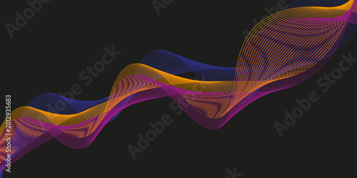 PrintAbstract background with colorful wavy energy lines on a dark backdrop. This vector is suitable for web, presentations, advertisements, and more. Dynamic vibrant motion wave design.