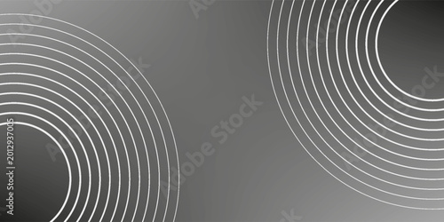 Abstract dark background with white concentric circular lines on opposite corners. This vector is suitable for sound wave, technology, and minimalist digital art. Modern radar design.