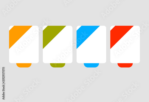 Four colorful blank text boxes with angled corners.