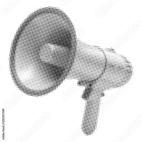 Foto Halftone textured megaphone in retro pop art style
