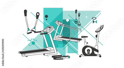 Dynamic Fitness Equipment Illustrations For Health And Wellness Marketing