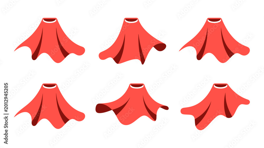 Fototapeta premium six red stylized cape shapes isolated on a white background high quality professional detailed modern elegant