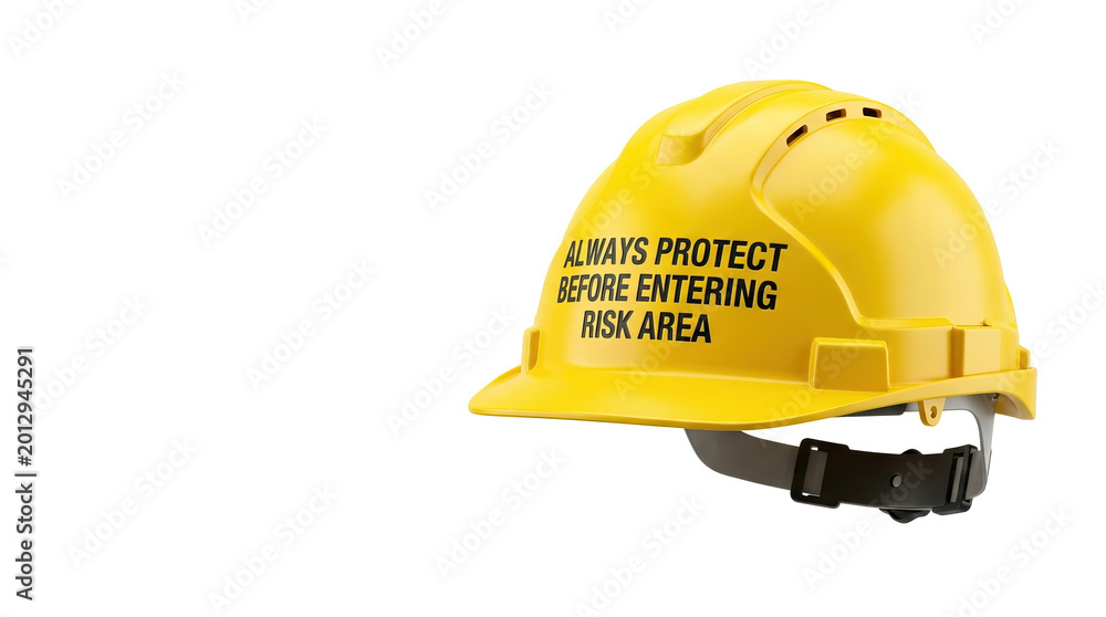 Fototapeta premium Yellow safety helmet protective helmet construction helmet safety gear risk area warning industrial helmet hard hat workplace safety head protection safety equipment yellow plastic adjustable