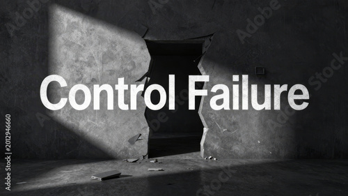 Dark fractured composition with glowing typography representing catastrophic governance collapse and failure of centralized institutional systems