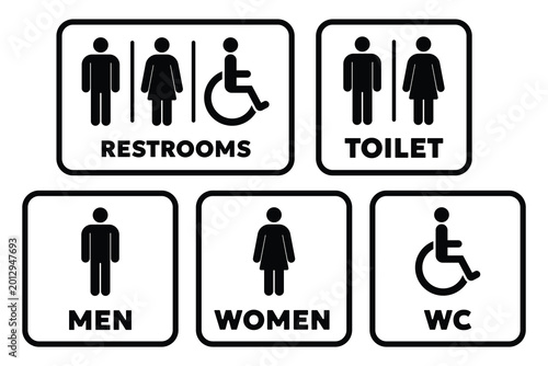 Vector restroom signs with gender and accessibility symbols illustration