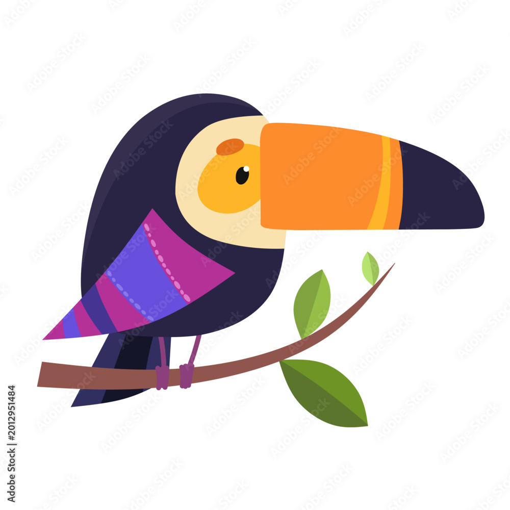 Fototapeta premium Toucan Bird. Bright bird print, flat style illustration of children's birds.
