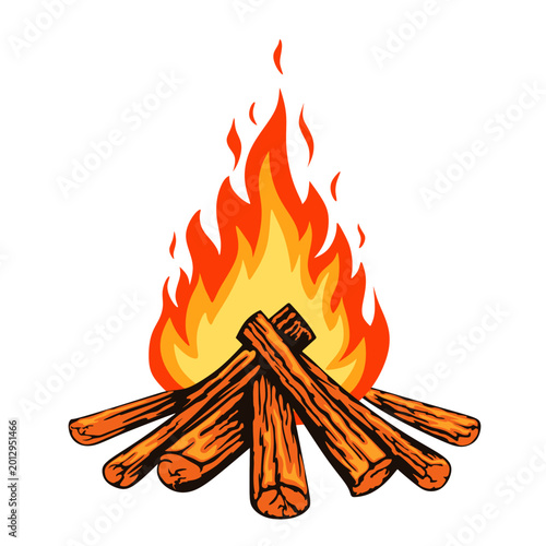 Campfire with flames in flat style.